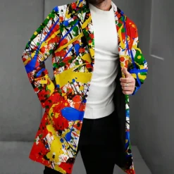 New OUKU Men's Oil Painting Fleece Jacket Coat Thermal Comfortable Artistic Casual Outdoor Street Daily Wear Buttons 3D Print Front Pocket Winter Turndown Long Sleeve Multi Color