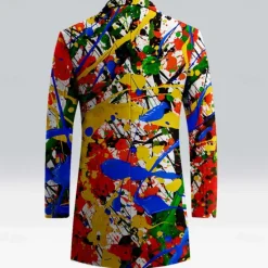 New OUKU Men's Oil Painting Fleece Jacket Coat Thermal Comfortable Artistic Casual Outdoor Street Daily Wear Buttons 3D Print Front Pocket Winter Turndown Long Sleeve Multi Color