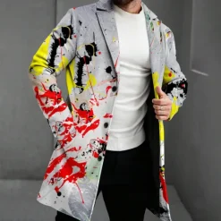 Discount OUKU Men's Oil Painting Fleece Jacket Coat Thermal Comfortable Artistic Casual Outdoor Street Daily Wear Buttons 3D Print Front Pocket Winter Turndown Long Sleeve Gray