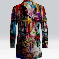Best OUKU Men's Oil Painting Fleece Jacket Coat Thermal Comfortable Artistic Casual Outdoor Street Daily Wear Buttons 3D Print Front Pocket Winter Turndown Long Sleeve Red