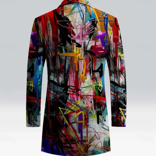 Best OUKU Men's Oil Painting Fleece Jacket Coat Thermal Comfortable Artistic Casual Outdoor Street Daily Wear Buttons 3D Print Front Pocket Winter Turndown Long Sleeve Red