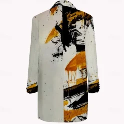 New OUKU Men's Oil Painting Winter Coat Overcoat Coat With Pockets Casual Daily Wear Vacation Going out Print Front Pocket Fall & Winter Turndown Long Sleeve khaki