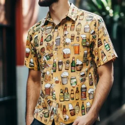 Clearance OUKU Men's Oktoberfest Beer Shirt Summer Shirt Button Up Shirt Short Sleeve Fashion Casual Outdoor Holiday Summer Spring Turndown 3D Print Collared Shirts Orange Khaki