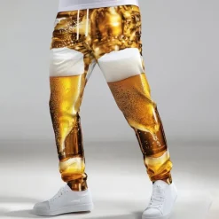 New OUKU Men's Oktoberfest Beer Sweatpants Joggers Workout Pants Drawstring Elastic Waist Casual Outdoor Holiday Athletic Sweatpants with Pockets Spring Fall Winter 3D Print Yellow Orange