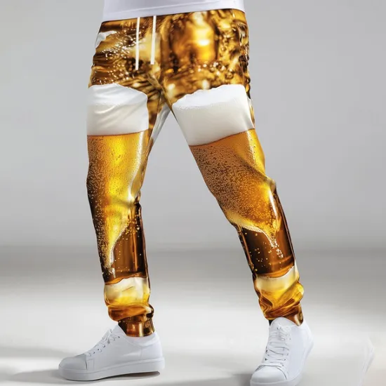 New OUKU Men's Oktoberfest Beer Sweatpants Joggers Workout Pants Drawstring Elastic Waist Casual Outdoor Holiday Athletic Sweatpants with Pockets Spring Fall Winter 3D Print Yellow Orange