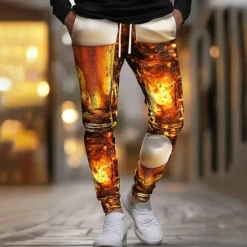 New OUKU Men's Oktoberfest Beer Sweatpants Joggers Workout Pants Drawstring Elastic Waist Casual Outdoor Holiday Athletic Sweatpants with Pockets Spring Fall Winter 3D Print Yellow Orange