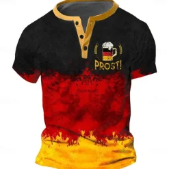 Best OUKU Men's Oktoberfest Oktoberfest Beer German Flag T shirt Henley Shirt Short Sleeve 3D Print Designer Retro Vintage Street Casual Daily Summer Spring Henley Henley T-Shirt Black