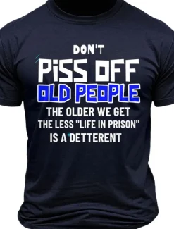 New OUKU Men's Old People Funny Slang T Shirt Tee Top 100% Cotton Short Sleeve Graphic Shirt White Army Green Dark Blue Comfortable Tee Vacation Street Fashion Designer Clothing