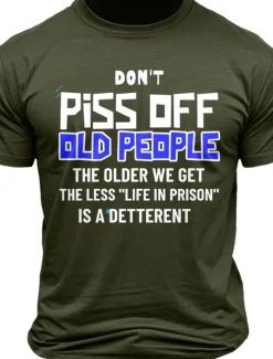 New OUKU Men's Old People Funny Slang T Shirt Tee Top 100% Cotton Short Sleeve Graphic Shirt White Army Green Dark Blue Comfortable Tee Vacation Street Fashion Designer Clothing
