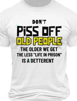 New OUKU Men's Old People Funny Slang T Shirt Tee Top 100% Cotton Short Sleeve Graphic Shirt White Army Green Dark Blue Comfortable Tee Vacation Street Fashion Designer Clothing