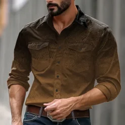 New OUKU Men's Ombre Cowboy Western Shirt Button Up Shirt Cowboy Shirt Long Sleeve Casual Formal Daily Holiday Fall Winter Spring & Summer Turndown Collared Shirts Button Up Pocket 3D Print Brown