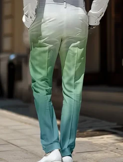 Sale OUKU Men's Ombre Dress Pants Mid Waist Business Casual Wedding Dailywear Pocket Straight Leg Trousers Summer Spring Fall 3D Print Blue Green