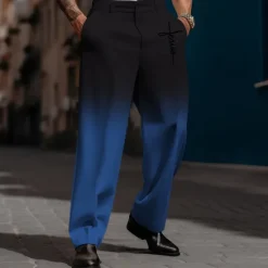 Online OUKU Men's Ombre Dress Pants Mid Waist Business Casual Wedding Dailywear Pocket Straight Leg Trousers Summer Spring Fall Black Blue Dark Blue