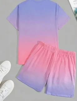 New OUKU Men's Ombre Palm Tree 2pcs Tees sets Summer Tops Short Sleeve Short Pants Crew Neck beach vacation Sport Daily Going out 3D Print Summer White Blue Green