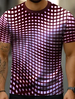 Best OUKU Men's Optical Illusion Abstract 3D T Shirt Short Sleeve T shirt 3D Print Crew Neck Shirt Exaggerated Designer Party Street Casual Blue Purple Green Summer Spring All Seasons Clothing Apparel S M L XL