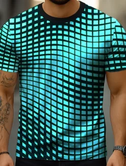 Best OUKU Men's Optical Illusion Abstract 3D T Shirt Short Sleeve T shirt 3D Print Crew Neck Shirt Exaggerated Designer Party Street Casual Blue Purple Green Summer Spring All Seasons Clothing Apparel S M L XL