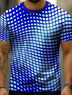 Best OUKU Men's Optical Illusion Abstract 3D T Shirt Short Sleeve T shirt 3D Print Crew Neck Shirt Exaggerated Designer Party Street Casual Blue Purple Green Summer Spring All Seasons Clothing Apparel S M L XL