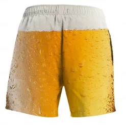 Sale OUKU Men's Optical Illusion Beer Swim Trunks Swim Shorts Board Shorts Mid Waist Streetwear Hawaiian Casual Daily Holiday Pocket Drawstring Elastic Waist Designer Clothing Apparel Yellow