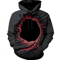 Hot OUKU Men's Optical Illusion 3D Hoodies Sweatshirt Fashion Exaggerated Long Sleeve Crew Neck Holiday Streetwear Black 1 Black Drawstring Fall Winter Designer