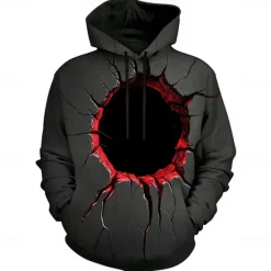 Hot OUKU Men's Optical Illusion 3D Hoodies Sweatshirt Fashion Exaggerated Long Sleeve Crew Neck Holiday Streetwear Black 1 Black Drawstring Fall Winter Designer