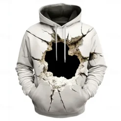 Hot OUKU Men's Optical Illusion 3D Hoodies Sweatshirt Fashion Exaggerated Long Sleeve Crew Neck Holiday Streetwear Black 1 Black Drawstring Fall Winter Designer