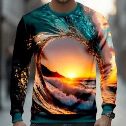 New OUKU Men's Optical Illusion 3D Sweatshirt Casual Long Sleeve Crew Neck Vacation Party Gift Blue Dark Blue Crewneck 3D All Seasons Designer