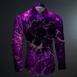 Online OUKU Men's Optical Illusion Geometric Pattern Button Up Shirt Printed Shirts Long Sleeve Subcultural Vacation Party Street Spring & Summer Turndown Print Button-Down Red Blue Purple Green Gray