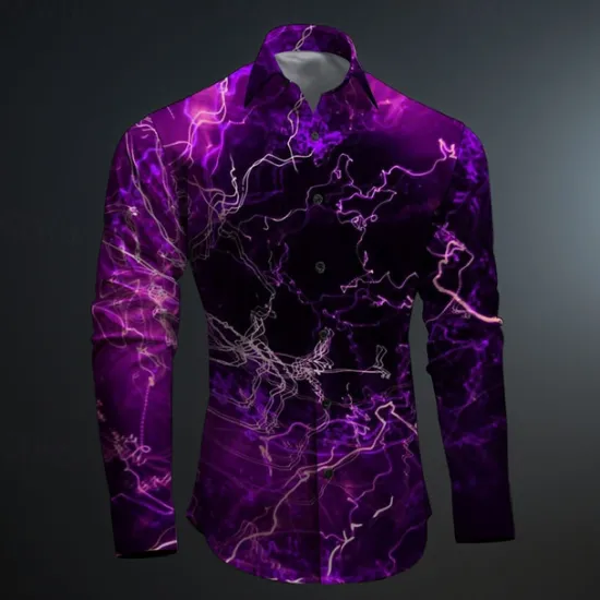 Online OUKU Men's Optical Illusion Geometric Pattern Button Up Shirt Printed Shirts Long Sleeve Subcultural Vacation Party Street Spring & Summer Turndown Print Button-Down Red Blue Purple Green Gray