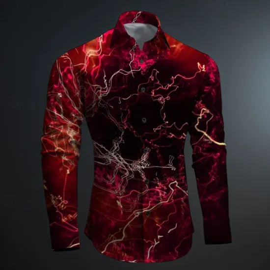 Online OUKU Men's Optical Illusion Geometric Pattern Button Up Shirt Printed Shirts Long Sleeve Subcultural Vacation Party Street Spring & Summer Turndown Print Button-Down Red Blue Purple Green Gray
