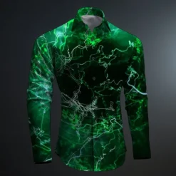 Online OUKU Men's Optical Illusion Geometric Pattern Button Up Shirt Printed Shirts Long Sleeve Subcultural Vacation Party Street Spring & Summer Turndown Print Button-Down Red Blue Purple Green Gray