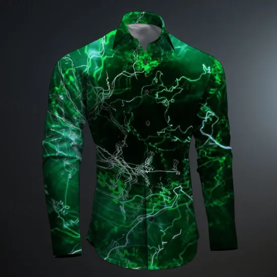 Online OUKU Men's Optical Illusion Geometric Pattern Button Up Shirt Printed Shirts Long Sleeve Subcultural Vacation Party Street Spring & Summer Turndown Print Button-Down Red Blue Purple Green Gray