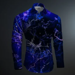Online OUKU Men's Optical Illusion Geometric Pattern Button Up Shirt Printed Shirts Long Sleeve Subcultural Vacation Party Street Spring & Summer Turndown Print Button-Down Red Blue Purple Green Gray