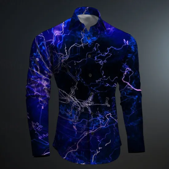 Online OUKU Men's Optical Illusion Geometric Pattern Button Up Shirt Printed Shirts Long Sleeve Subcultural Vacation Party Street Spring & Summer Turndown Print Button-Down Red Blue Purple Green Gray