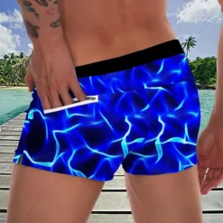 Best OUKU Men's Optical Illusion Geometric Pattern Swimming Trunks Board Shorts Swim Shorts Mid Waist Fashion Designer Surfing Holiday Beach Pocket Drawstring Elastic Waist Designer Clothing Apparel