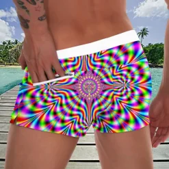 Online OUKU Men's Optical Illusion Geometric Pattern Swim Trunks Swim Shorts Board Shorts Mid Waist Fashion Designer Surfing Holiday Beach Pocket Drawstring Elastic Waist Designer Clothing Apparel