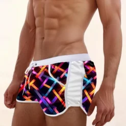 Discount OUKU Men's Optical Illusion Geometric Pattern Swim Shorts Board Shorts Swimming Trunks Mid Waist Fashion Designer Surfing Holiday Beach Pocket Drawstring Elastic Waist Designer Clothing Apparel Black