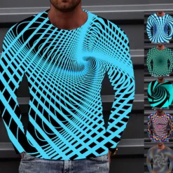 Best OUKU Men's Optical Illusion Graphic Prints T Shirt Long Sleeve T shirt 3D Print Crew Neck Shirt Sports Designer Basic Outdoor Street Daily A B C Spring & Fall Clothing Apparel S M L XL XXL 3XL 4XL