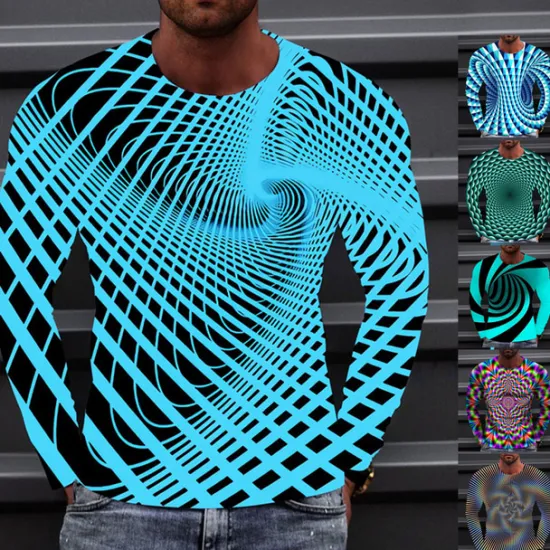 Best OUKU Men's Optical Illusion Graphic Prints T Shirt Long Sleeve T shirt 3D Print Crew Neck Shirt Sports Designer Basic Outdoor Street Daily A B C Spring & Fall Clothing Apparel S M L XL XXL 3XL 4XL