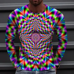 Best OUKU Men's Optical Illusion Graphic Prints T Shirt Long Sleeve T shirt 3D Print Crew Neck Shirt Sports Designer Basic Outdoor Street Daily A B C Spring & Fall Clothing Apparel S M L XL XXL 3XL 4XL