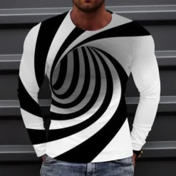 Best OUKU Men's Optical Illusion Graphic Prints T Shirt Long Sleeve T shirt 3D Print Crew Neck Shirt Sports Designer Basic Outdoor Street Daily A B C Spring & Fall Clothing Apparel S M L XL XXL 3XL 4XL