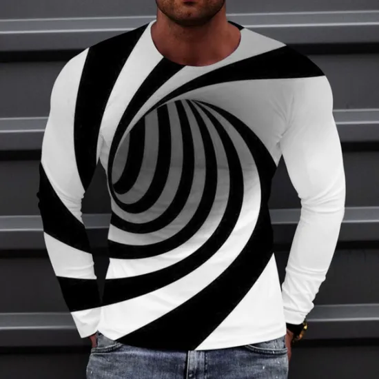 Best OUKU Men's Optical Illusion Graphic Prints T Shirt Long Sleeve T shirt 3D Print Crew Neck Shirt Sports Designer Basic Outdoor Street Daily A B C Spring & Fall Clothing Apparel S M L XL XXL 3XL 4XL