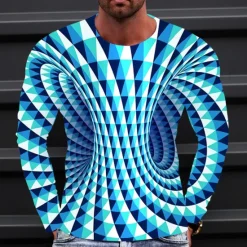 Best OUKU Men's Optical Illusion Graphic Prints T Shirt Long Sleeve T shirt 3D Print Crew Neck Shirt Sports Designer Basic Outdoor Street Daily A B C Spring & Fall Clothing Apparel S M L XL XXL 3XL 4XL