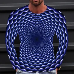 Best OUKU Men's Optical Illusion Graphic Prints T Shirt Long Sleeve T shirt 3D Print Crew Neck Shirt Sports Designer Basic Outdoor Street Daily A B C Spring & Fall Clothing Apparel S M L XL XXL 3XL 4XL