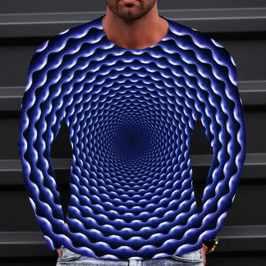 Best OUKU Men's Optical Illusion Graphic Prints T Shirt Long Sleeve T shirt 3D Print Crew Neck Shirt Sports Designer Basic Outdoor Street Daily A B C Spring & Fall Clothing Apparel S M L XL XXL 3XL 4XL