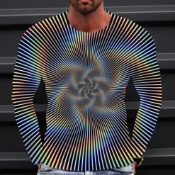 Best OUKU Men's Optical Illusion Graphic Prints T Shirt Long Sleeve T shirt 3D Print Crew Neck Shirt Sports Designer Basic Outdoor Street Daily A B C Spring & Fall Clothing Apparel S M L XL XXL 3XL 4XL