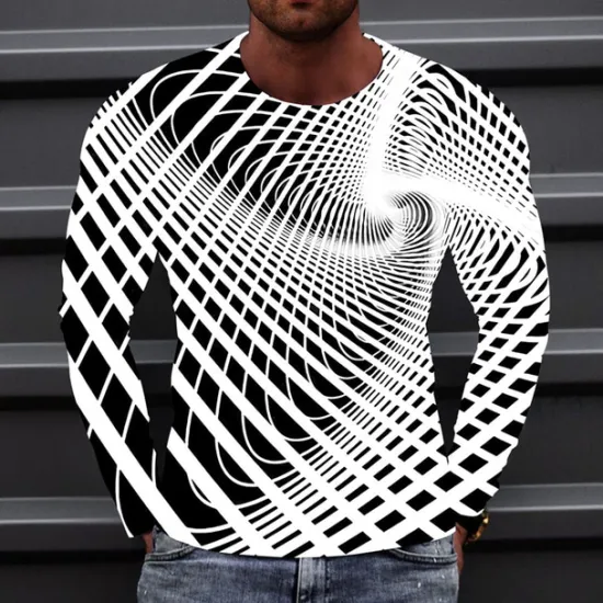 Best OUKU Men's Optical Illusion Graphic Prints T Shirt Long Sleeve T shirt 3D Print Crew Neck Shirt Sports Designer Basic Outdoor Street Daily A B C Spring & Fall Clothing Apparel S M L XL XXL 3XL 4XL