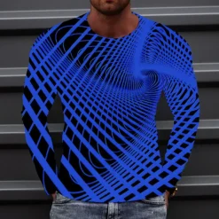 Best OUKU Men's Optical Illusion Graphic Prints T Shirt Long Sleeve T shirt 3D Print Crew Neck Shirt Sports Designer Basic Outdoor Street Daily A B C Spring & Fall Clothing Apparel S M L XL XXL 3XL 4XL