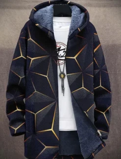 New OUKU Men's Optical Illusion Graphic Prints Gradual Winter Coat Fleece Jacket Coat Warm Breathable Comfortable Fashion Streetwear Sport Sports & Outdoor Daily Wear Going out Zipper Pocket Print Fall