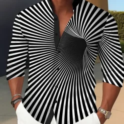 Online OUKU Men's Optical Illusion Hole Shirt Stand Collar Shirt Long Sleeve Fashion Casual Dailywear Holiday Spring Fall Mandarin Collar Band Collar 3D Print Button Up Shirts Black Blue Orange Green