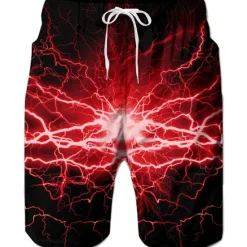 Outlet OUKU Men's Optical Illusion Lightning Graphic Prints Swim Trunks Swim Shorts Board Shorts Mid Waist Hawaiian Boho Casual Daily Holiday Drawstring with Mesh lining Elastic Waist Designer Clothing Apparel
